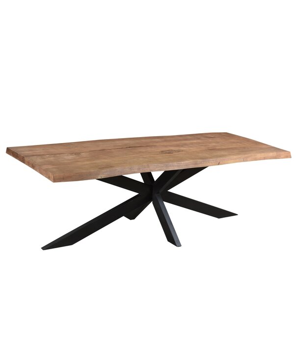 Duverger® Omerta - Table de salle à manger - rectangulaire - tronc d'arbre - 200cm - manguier - naturel - pied araignée en acier - laqué noir