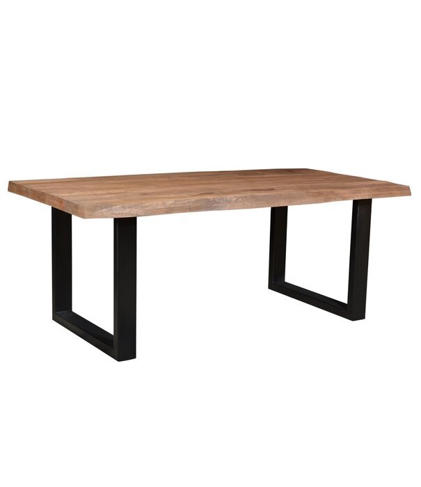 Duverger® Omerta - Table de salle à manger - rectangulaire - tronc d'arbre - 200cm - mangue - naturel - pied en U en acier - laqué noir