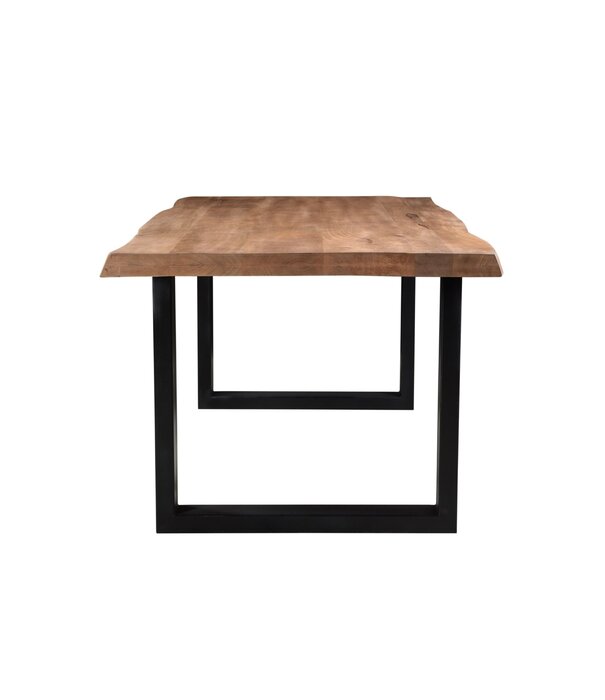Duverger® Omerta - Table de salle à manger - rectangulaire - tronc d'arbre - 200cm - mangue - naturel - pied en U en acier - laqué noir