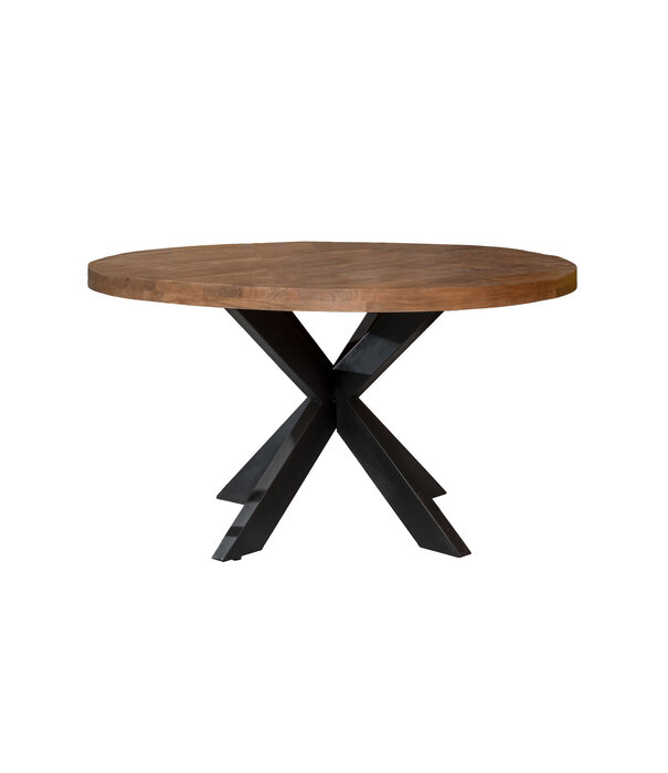 Duverger® Omerta - Table de salle à manger - ronde 140cm - mangue - naturel - pied araignée en acier - laqué noir