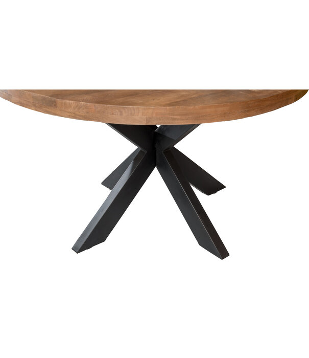 Duverger® Omerta - Table de salle à manger - ronde 140cm - mangue - naturel - pied araignée en acier - laqué noir