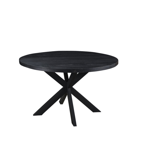 Duverger® Black Omerta - Eettafel - mango - zwart - rond - dia 130cm - stalen spider - zwart gecoat