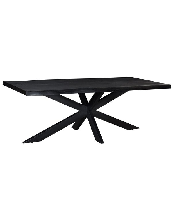 Duverger® Black Omerta - Table de salle à manger - rectangulaire - tronc d'arbre - 220cm - mangue - noir - pied araignée en acier - laqué noir