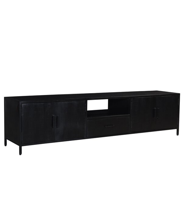 Duverger® Black Omerta - Meuble TV - 220cm - mangue - noir - 4 portes - 1 tiroir - 1 niche - châssis acier