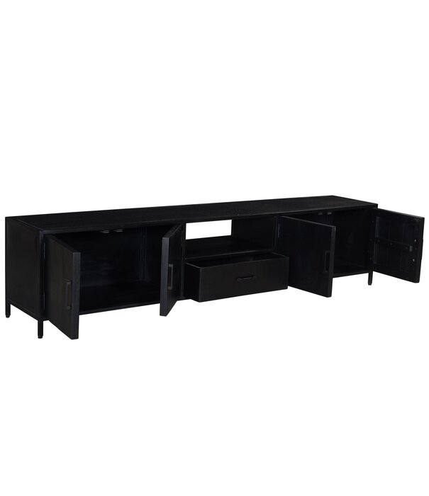 Duverger® Black Omerta - Meuble TV - 220cm - mangue - noir - 4 portes - 1 tiroir - 1 niche - châssis acier