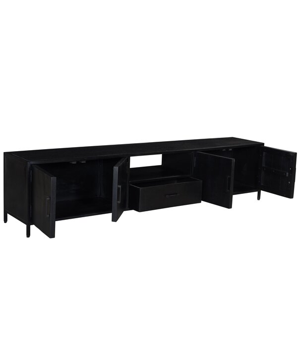 Duverger® Black Omerta - TV-Schrank - 220cm - Mango - Schwarz - 4 Türen - 1 Schublade - 1 Nische - Stahlrahmen