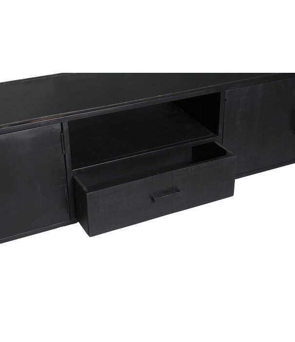 Duverger® Black Omerta - Meuble TV - 220cm - mangue - noir - 4 portes - 1 tiroir - 1 niche - châssis acier