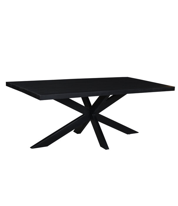 Duverger® Black Omerta - Eettafel - mango - zwart - rechthoek - 200cm - stalen spiderpoot - zwart gecoat