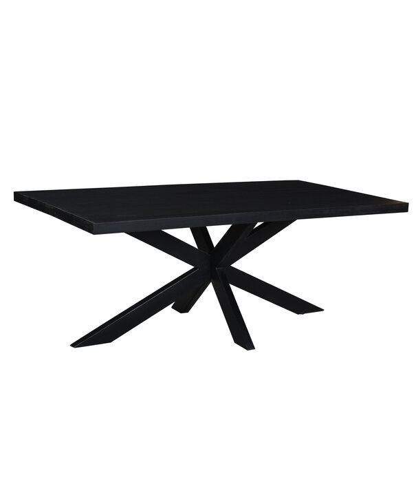 Duverger® Black Omerta - Table de salle à manger - mangue - noir - rectangle - 200cm - pied araignée en acier - laqué noir