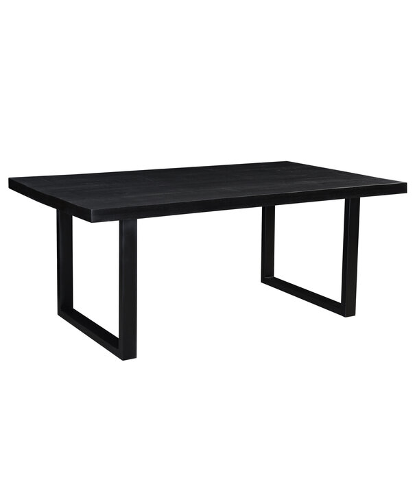 Duverger® Black Omerta - Table de salle à manger - mangue - noir - rectangulaire - 180x100 cm - pied en U en acier - laqué noir
