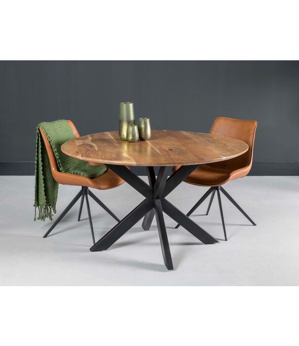 Duverger® Nordic - Table de salle à manger - acacia - naturel - ronde - dia 120cm - pied araignée - acier laqué