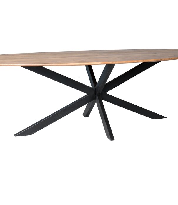 Duverger® Nordic - Table de salle à manger - acacia - naturel - ovale - L 210cm - pied araignée - acier laqué