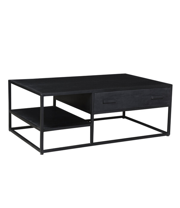 Duverger® Black Omerta - Couchtisch - Mango - Schwarz - Natur - 2 Schubladen - 1 Nische - Stahlgestell