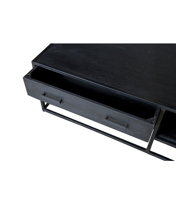 Duverger® Black Omerta - Table basse - mangue - noir - naturel - 2 tiroirs - 1 niche - châssis acier