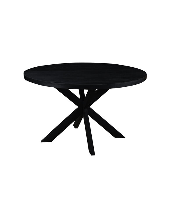 Duverger® Black Omerta - Table de salle à manger - mangue - noir - rond - dia 120cm - araignée en acier - revêtement noir