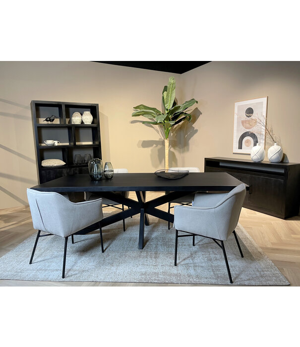 Duverger® Black Omerta - Eettafel - mango - zwart - rechthoek - 220cm - stalen spiderpoot - zwart gecoat