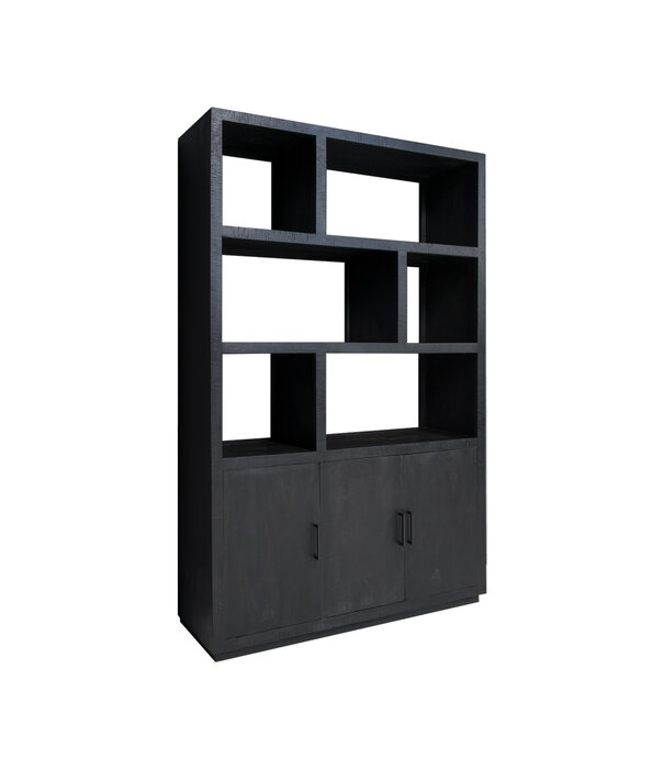 Duverger® Black Omerta - Bibliotheekkast - mango - zwart - naturel - 3 deuren - 6 nissen - stalen frame