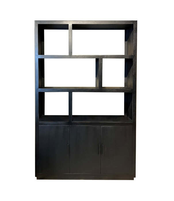 Duverger® Black Omerta - Bibliotheksschrank - Mango - Schwarz - Natur - 3 Türen - 6 Nischen - Stahlrahmen