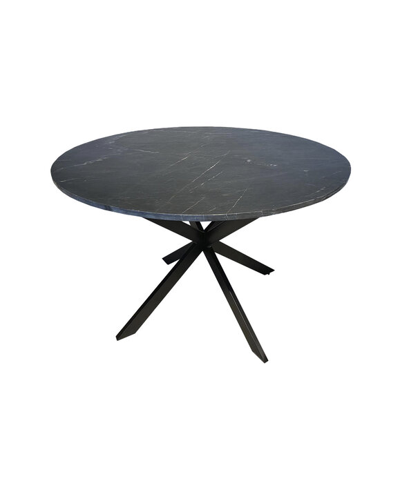Duverger® Marble - Table de salle à manger - 120cm - marbre - acier laqué - noir - ronde