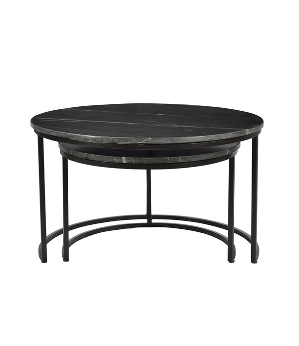 Duverger® Marble - Tables d'appoint - set of 2 - rond - marbre - acier laqué - noir