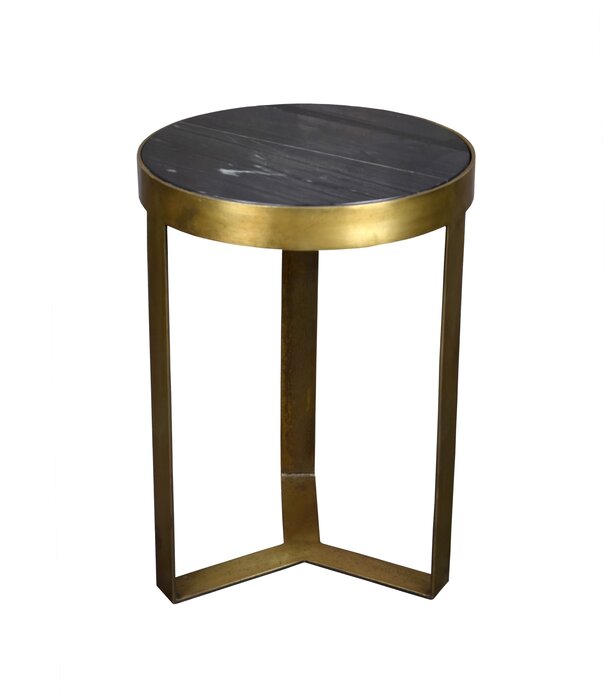 Duverger® Marble - Table d'appoint - 40cm - marbre - acier laqué - noir - or - rond
