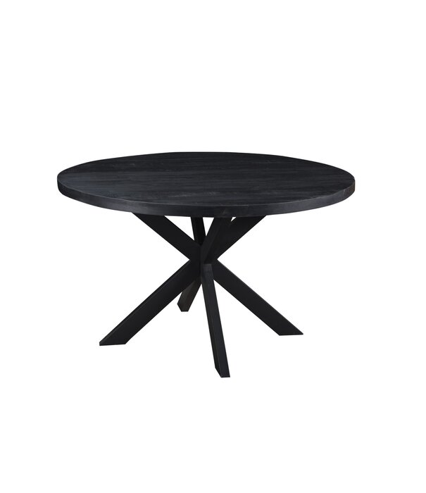 Duverger® Black Omerta - Esstisch - Mango - schwarz - rund - Durchmesser 150cm - Stahlspinne - schwarz beschichtet