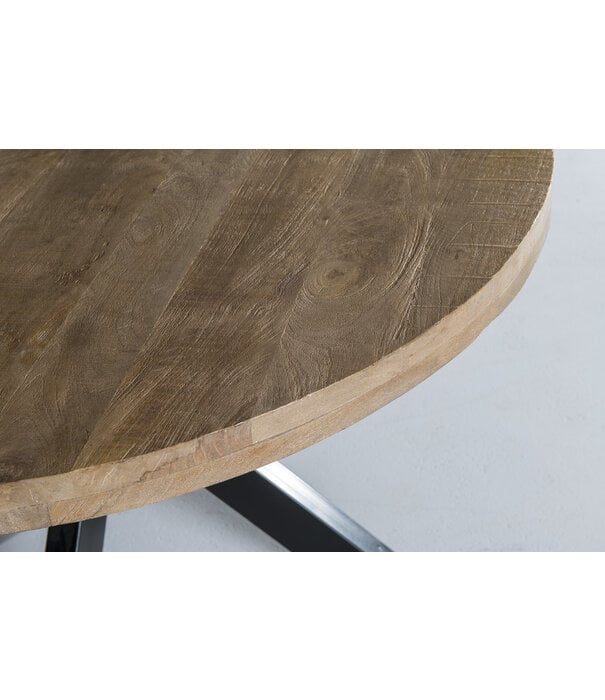 Duverger® Robust - Eettafel - 140cm - mangohout naturel - zwart gecoat staal - spider - rond