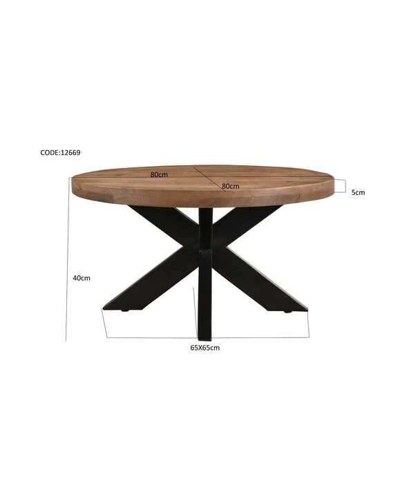 Duverger® Omerta - Table basse - ronde 80cm - manguier - naturel - pied araignée en acier - laqué noir