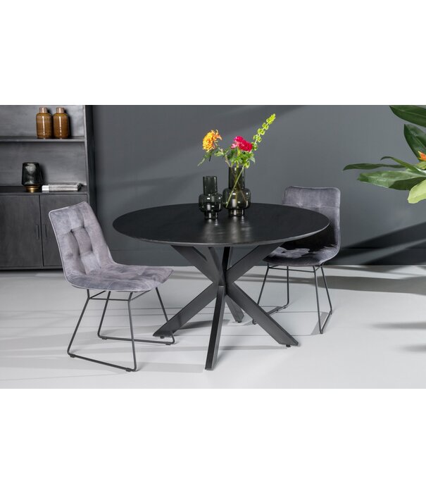 Duverger® Nordic - Table de salle à manger - acacia - noir - ronde - dia 130cm - pied araignée - acier laqué