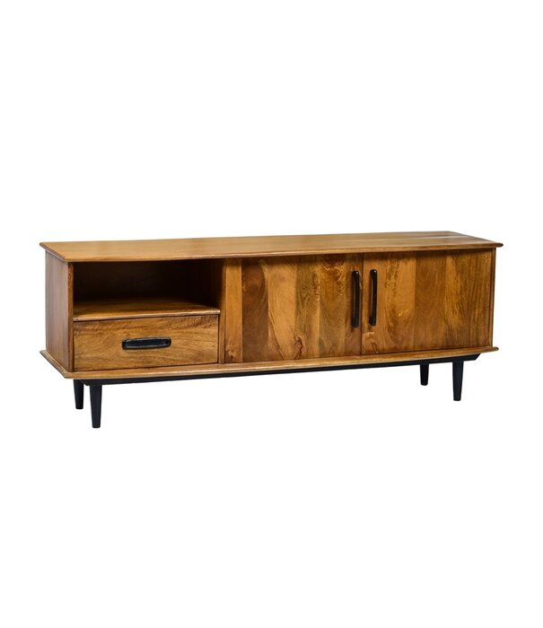 Duverger® Nostalgic retro - Meuble TV - bois de manguier - marron - tiroir - niche - 2 portes - L 152cm