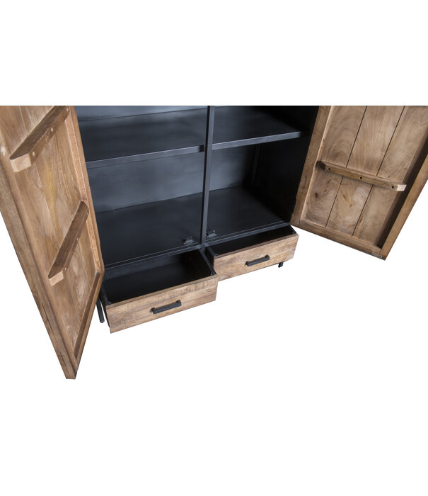 Duverger® Omerta - Buffet - bois de manguier - naturel - 2 portes - 2 tiroirs - châssis acier - laqué noir