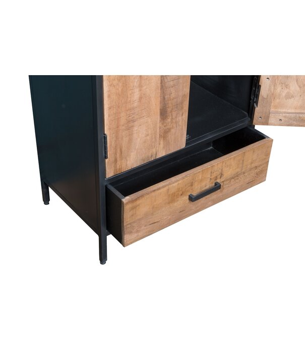 Duverger® Omerta - Lagerschrank - Mango - natur - 2 Türen - 1 Schublade - Stahlrahmen - schwarz beschichtet