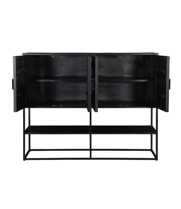 Duverger® Black Omerta - Buffet - mangue - noir - 4 portes - 1 étagère - châssis acier - laqué noir