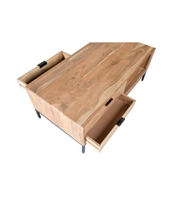 Duverger® Nordic - Table basse - acacia - naturel - L 120cm - 4 tiroirs - 1 niche