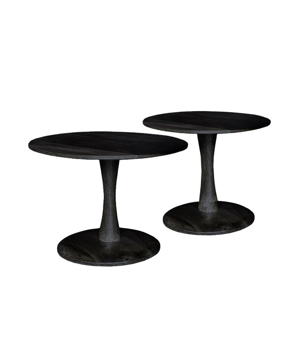 Duverger® Scandi-design - Table basse - ronde - 50cm - noir - bois de manguier - massif - pied central