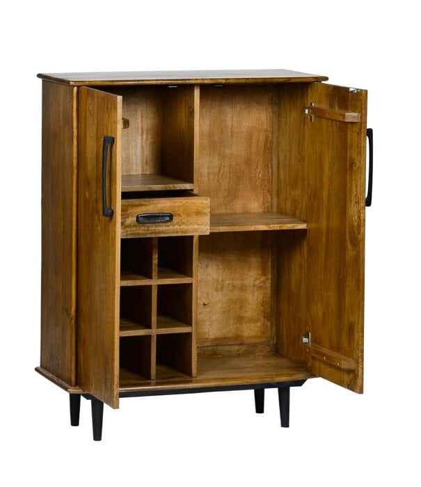 Duverger® Nostalgic Retro - Barschrank - Mangoholz - braun - 2 Türen - Schublade - Flaschenhalter