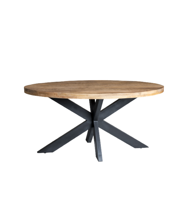 Duverger® Omerta - Table de salle à manger - ovale - 160cm - mangue - naturel - pied Spider en acier - laqué noir