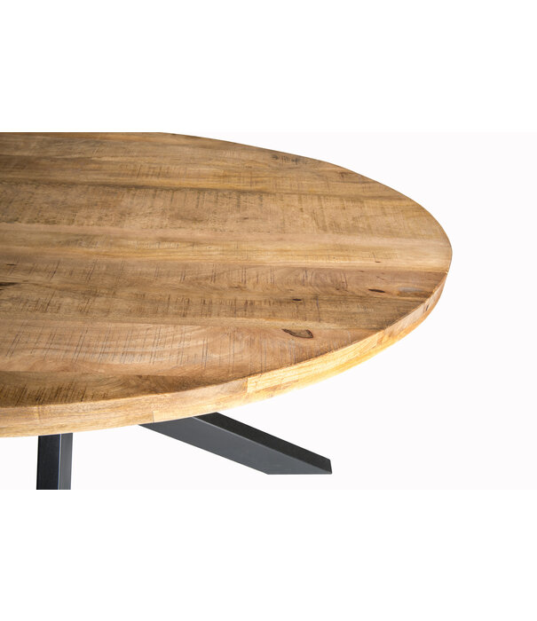 Duverger® Omerta - Table de salle à manger - ovale - 160cm - mangue - naturel - pied Spider en acier - laqué noir