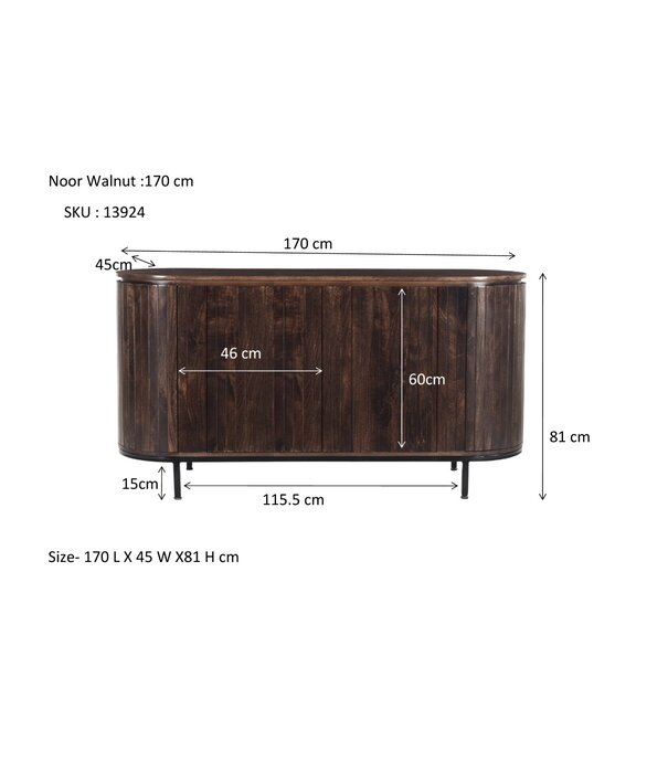 Duverger® Durango - Dressoir - mango - walnoot - 4 deuren - stalen pootjes - 170cm