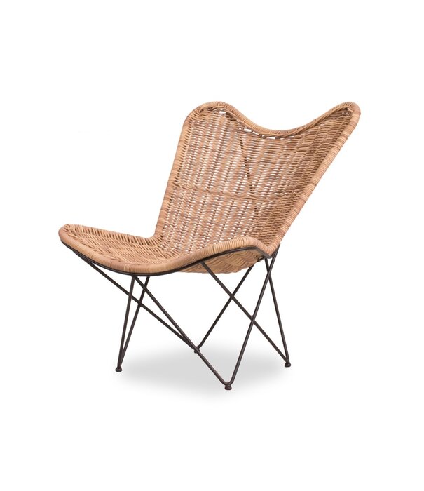 Duverger® Mariposa - Loungefauteuil - vlindervormig - zwart stalen frame - naturel rotan zitting