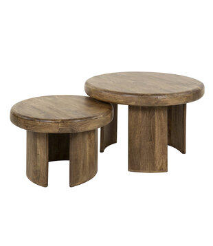 Arbol - Tables basses - set of 2 - mango - rondes - couleur sable - bord relevé