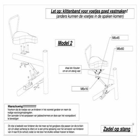 Buiszadel Zadel op Stang voor een Herenfiets met extra stabilisator (Buiszadel)