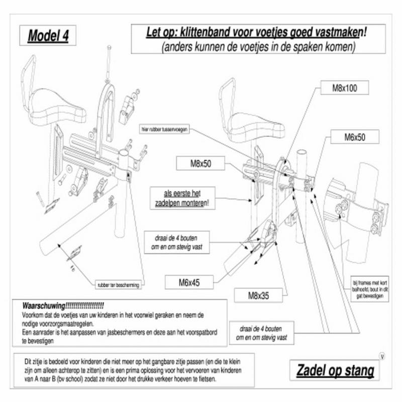 Zadel op Stang voor een Damesfiets met enkele framebuis (Buiszadel)