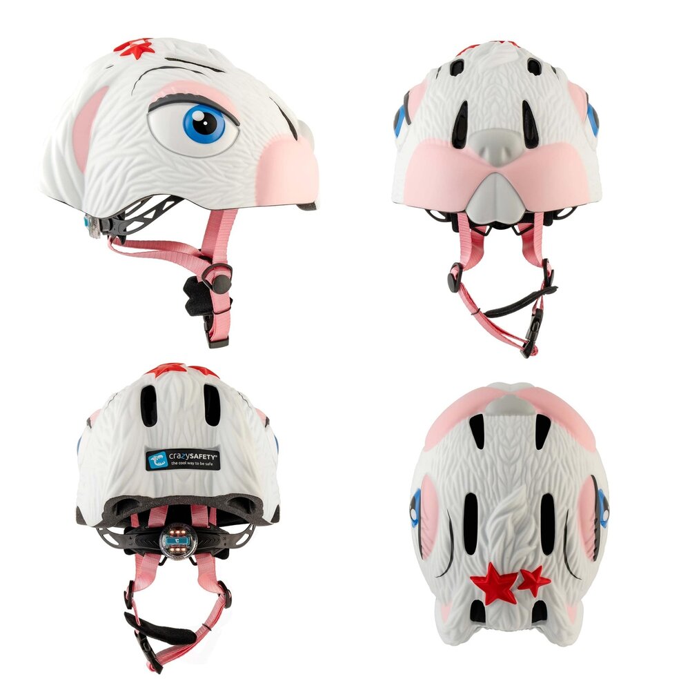 Crazy Safety Kinderhelm / Fietshelm Wit Konijn / Bunny White Small 49-55 cm Crazy Safety Kinderhelm / Fietshelm Wit Konijn / Bunny White Small 49-55 cm