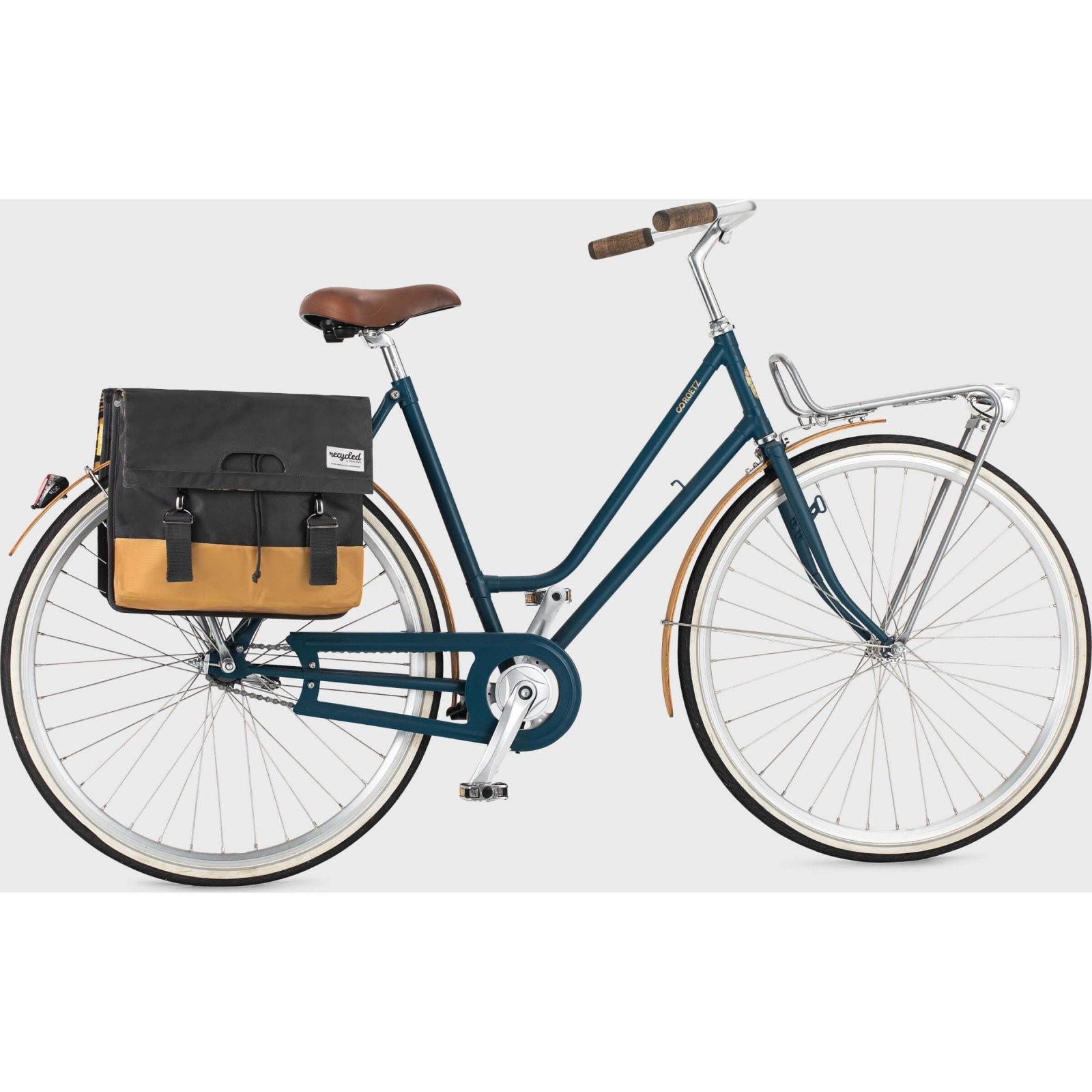 Dubbele Fietstas 40 liter recycled grijs geel