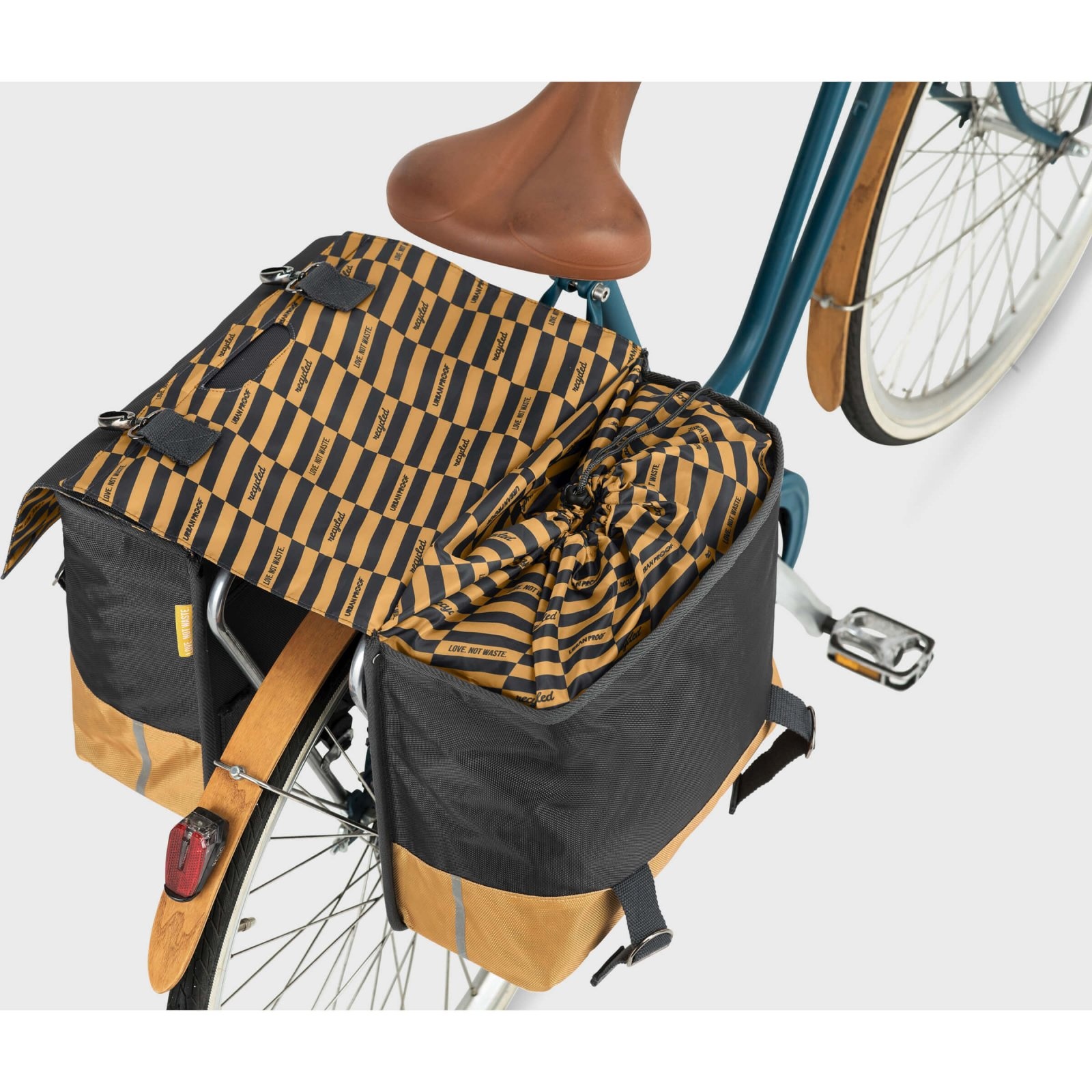 Dubbele Fietstas 40 liter recycled grijs geel