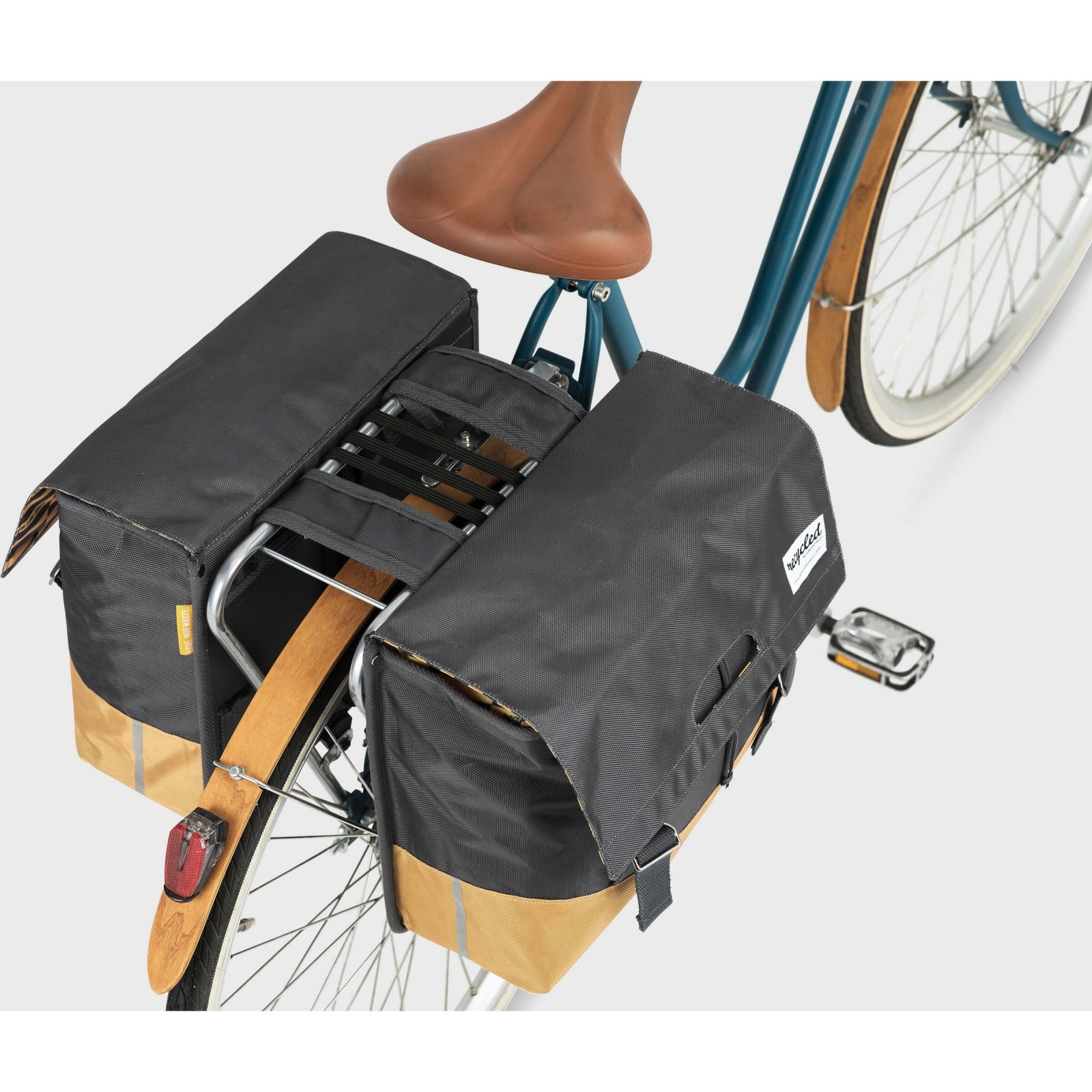 Dubbele Fietstas 40 liter recycled grijs geel