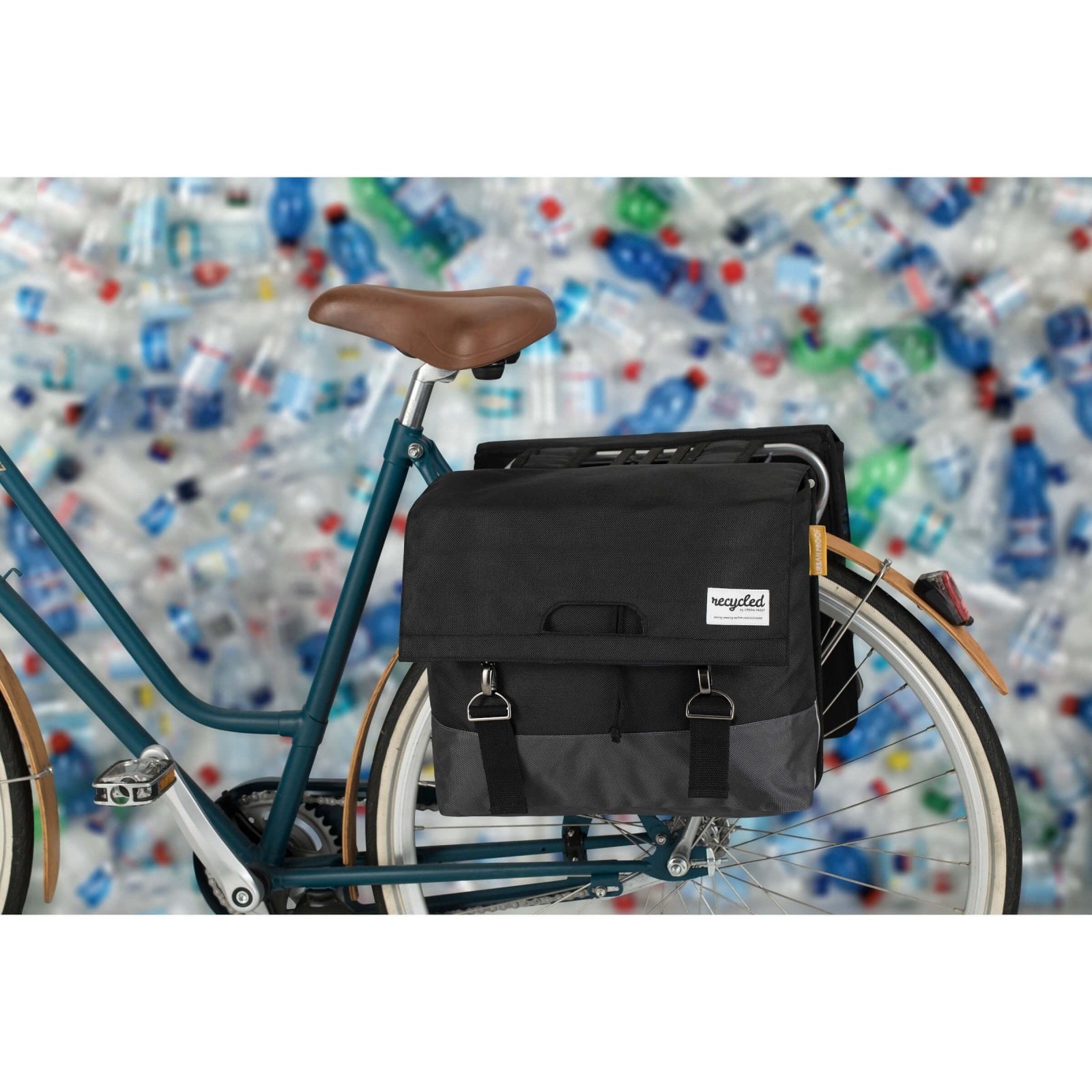 Dubbele Fietstas 55 liter recycled Zwart Grijs