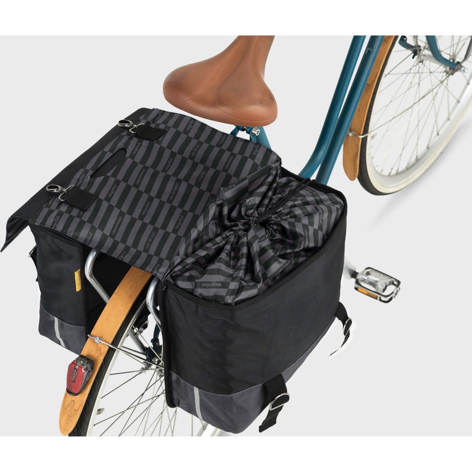 Dubbele Fietstas 55 liter recycled Zwart Grijs