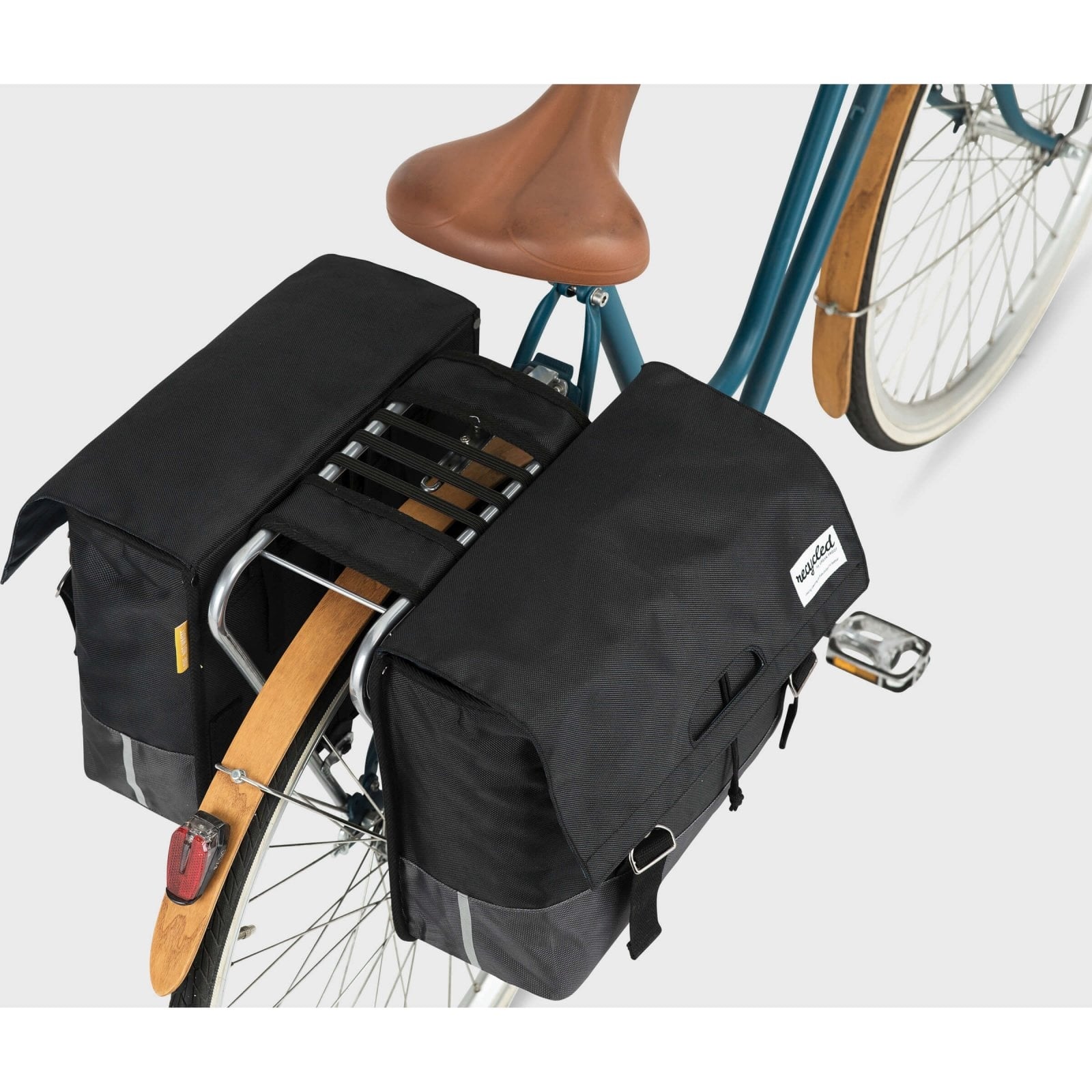Dubbele Fietstas 55 liter recycled Zwart Grijs